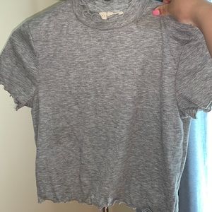 LA Hearts grey baby cropped tee with lettuce trim on sleeve and bottom.